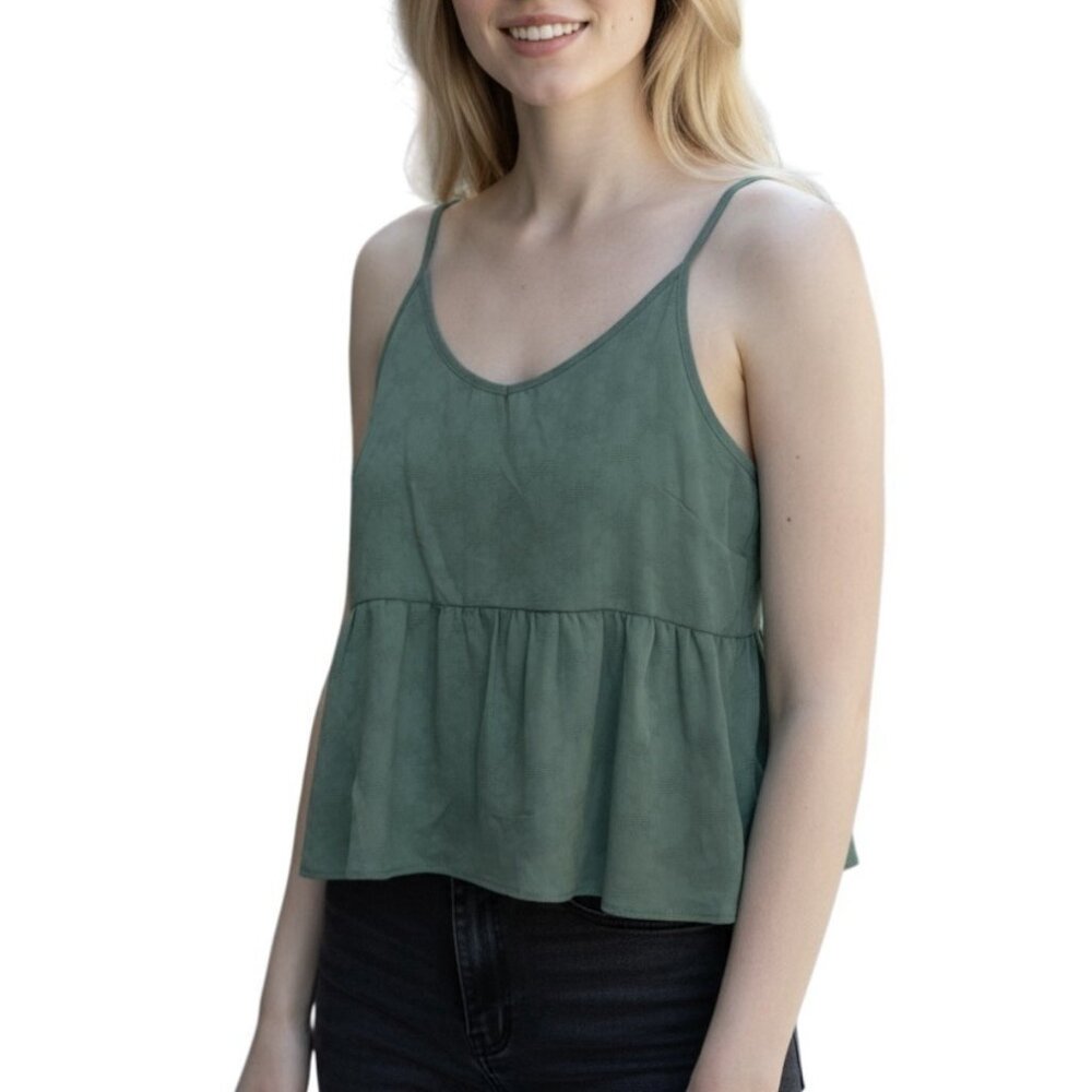 WEEKEND Los Angeles Camisole Tank Top Size XL Eucalyptus Jacquard Peplum Skirted